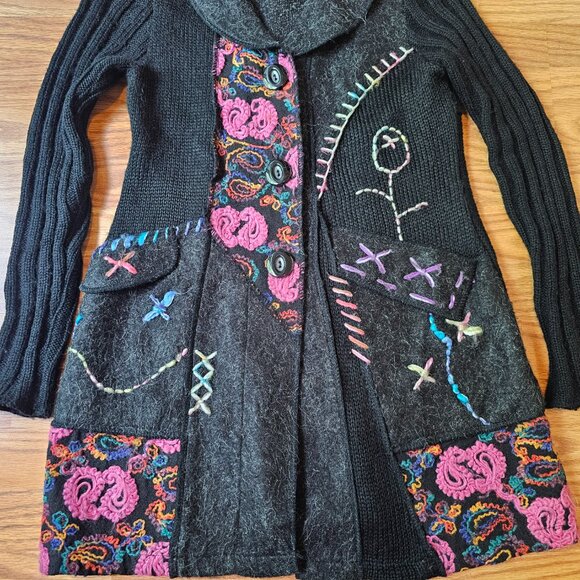 Liquid by Sioni Womens Cardigan Sweater Art To Wear Boho Wool Mohair Size Medium - Picture 3 of 10